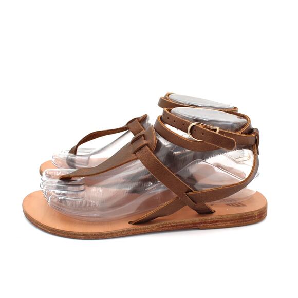 Ancient Greek Sandals 38 Womens 8 Brown Bronze Leather Gladiator Flat Sandals - Picture 3 of 8